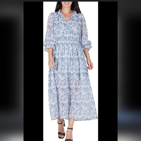 Standards & Practices Blue Floral Long Sleeve Cottagecore Maxi Dress Size 24 - Picture 9 of 11